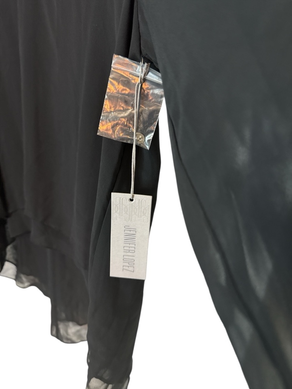 Jennifer Lopez Black Sheer Blouse NWT Layered Tunic Top Size Large Flowy - Picture 7 of 9
